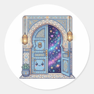 Cute Kawaii Magische Marokkaanse Deur Galaxy StSti Ronde Sticker
