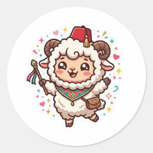 Cute Kawaii Marokkaans Eid al-Adha Schaap Fez Stic Ronde Sticker