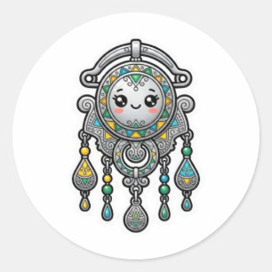 Cute Kawaii Marokkaanse Amazigh Tazarzit Zilveren Ronde Sticker