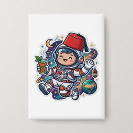 Cute Kawaii Marokkaanse Astronaut Munt Thee FezSti Button
