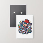 Cute Kawaii Marokkaanse Astronaut Munt Thee FezSti Button (Voorkant / Achterkant)