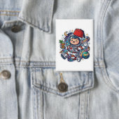 Cute Kawaii Marokkaanse Astronaut Munt Thee FezSti Button (Insitu)