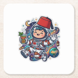 Cute Kawaii Marokkaanse Astronaut Munt Thee FezSti Kartonnen Onderzetters