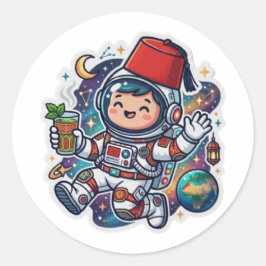 Cute Kawaii Marokkaanse Astronaut Munt Thee FezSti Ronde Sticker
