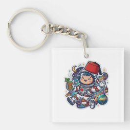 Cute Kawaii Marokkaanse Astronaut Munt Thee FezSti Sleutelhanger