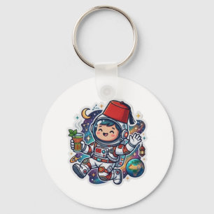 Cute Kawaii Marokkaanse Astronaut Munt Thee FezSti Sleutelhanger