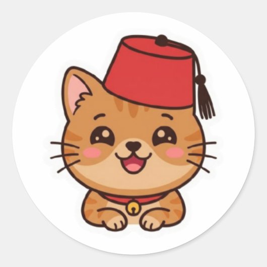 Cute Kawaii Marokkaanse Fez Hoed Kat Sticker (Voorkant)