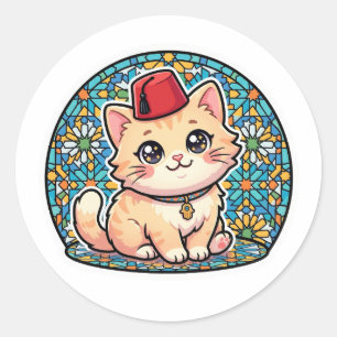 Cute Kawaii Marokkaanse Kat met Rood Tarboush Stic Ronde Sticker