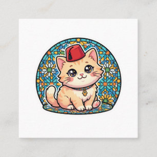 Cute Kawaii Marokkaanse Kat met Rood Tarboush Stic Vierkante Visitekaartje