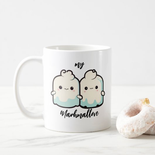 Cute Kawaii Marshmallow Couble Coffee Mok (Met donut)