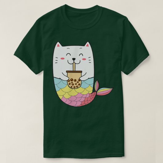 Cute Kawaii Mermaid Cat Boba Bubble Milk Tea Anime T-shirt (Design voorkant)