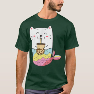 Cute Kawaii Mermaid Cat Boba Bubble Milk Tea Anime T-shirt