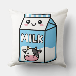 Cute Kawaii Milk Carton Illustration with Cow Icon Kussen