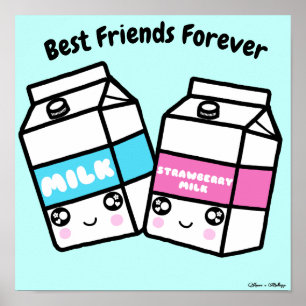 Cute Kawaii Milk Dairy Best Friends Forever BFF Poster