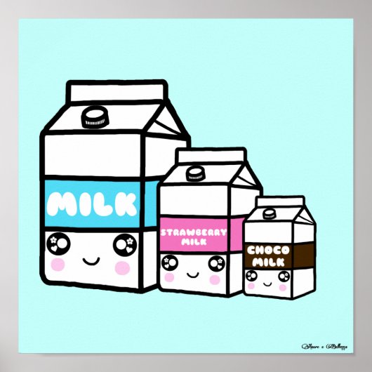 Cute Kawaii Milk Dairy Trio Friends Ichigo choco Poster (Voorkant)