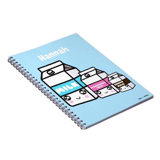 Cute Kawaii Milk Dairy Trio Personalized Pastel Notitieboek (Rechterzijde)