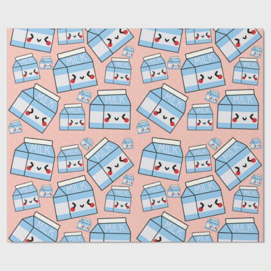 Cute Kawaii Milk Wrapping Paper Cadeaupapier (Vlak)