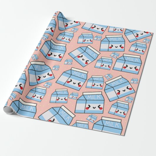 Cute Kawaii Milk Wrapping Paper Cadeaupapier (Uitgerold)