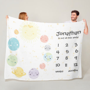 Cute Kawaii Milky Way Planets Baby Milestone Fleece Deken