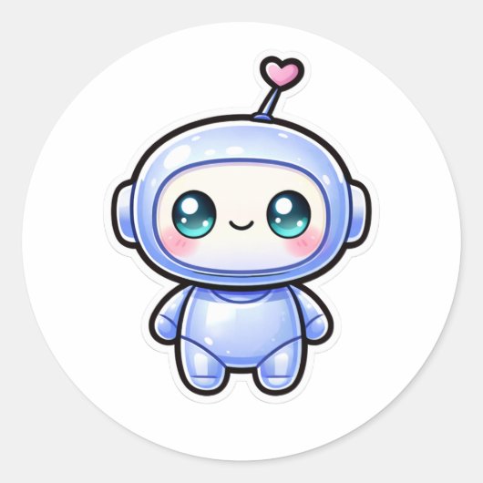 Cute Kawaii Mini Robot  Ronde Sticker (Voorkant)