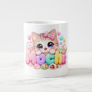 Cute Kawaii Mochi Kat Naam Pastel Roze Glitterend  Grote Koffiekop