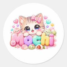 Cute Kawaii Mochi Kat Naam Pastel Roze Glitterend 
