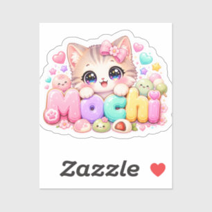 Cute Kawaii Mochi Kat Naam Pastel Roze Glitterend  Sticker