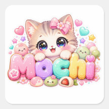 Cute Kawaii Mochi Kat Naam Pastel Roze Glitterend 
