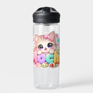 Cute Kawaii Mochi Kat Naam Pastel Roze Glitterend  Waterfles