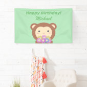 Cute Kawaii Monkey en Flowers Happy Birthday Spandoek (Insitu)