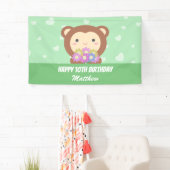 Cute Kawaii Monkey en Flowers Happy Birthday Spandoek (Insitu)