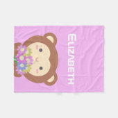 Cute Kawaii Monkey en Flowers Paarse Roze Naam Fleece Deken (Voorkant (Horizontaal))