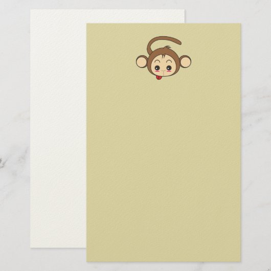 Cute Kawaii Monkey Illustration Briefpapier (Voorkant / Achterkant)