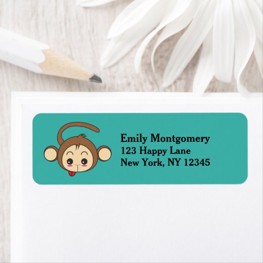 Cute Kawaii Monkey Illustration Etiket (Insitu)