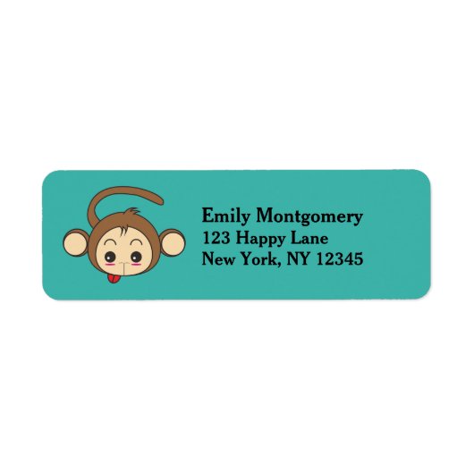 Cute Kawaii Monkey Illustration Etiket (Voorkant)