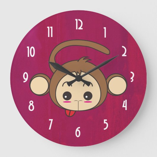 Cute Kawaii Monkey Illustration Grote Klok (Voorkant)