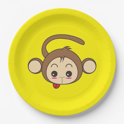 Cute Kawaii Monkey Illustration Papieren Bordje (Voorkant)