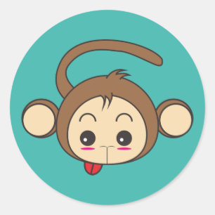 Cute Kawaii Monkey Illustration Ronde Sticker