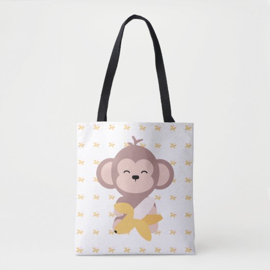 Cute Kawaii Monkey met Banana Canvas tas (Voorkant)