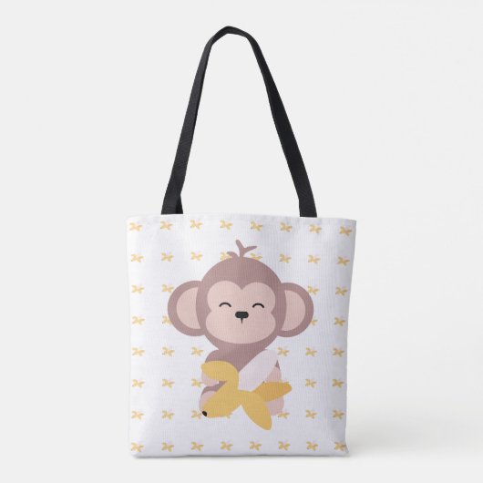 Cute Kawaii Monkey met Banana Canvas tas (Achterkant)