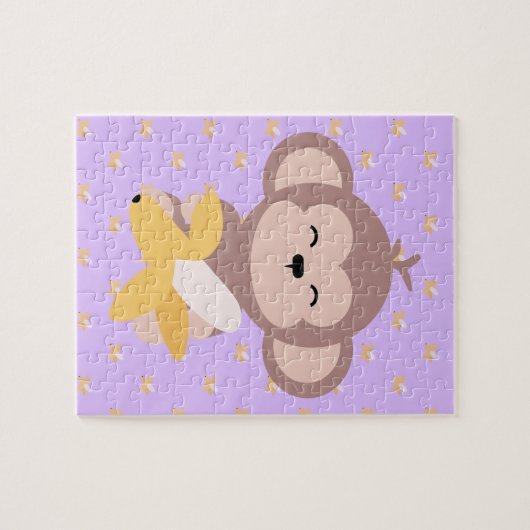 Cute Kawaii Monkey met Banana Jigzaag Puzzle Legpuzzel (Horizontaal)