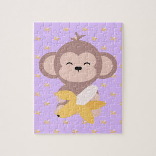 Cute Kawaii Monkey met Banana Jigzaag Puzzle Legpuzzel