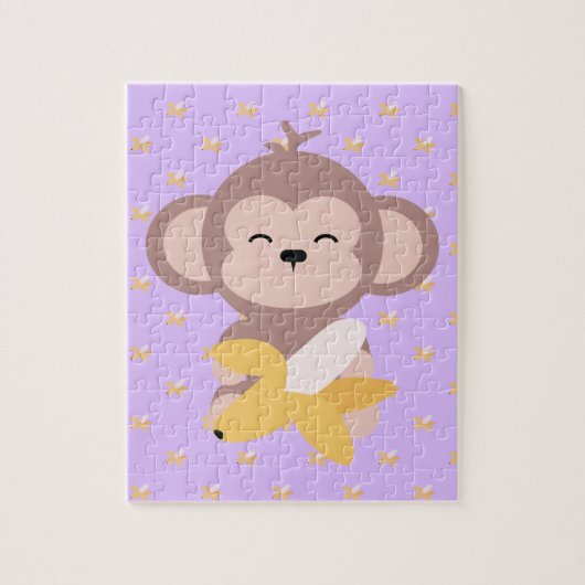 Cute Kawaii Monkey met Banana Jigzaag Puzzle Legpuzzel (Verticaal)