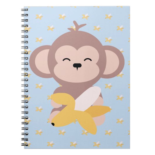 Cute Kawaii Monkey met Banana Notebook Notitieboek (Voorkant)