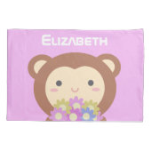 Cute Kawaii Monkey Pastel Paars Pink Flowers Kinde Kussensloop (Achterkant)