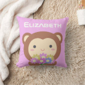 Cute Kawaii Monkey Pastel Paars Pink Flowers Name Kussen (Deken)