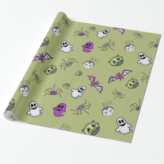 Cute kawaii monsters cadeaupapier (Uitgerold)