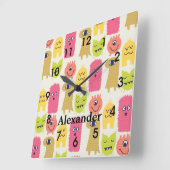 Cute Kawaii Monsters Nursery Wall Clock Vierkante Klok (Hoek)