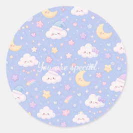 Cute Kawaii Moon & Clouds Pattern | Dreamy Pastel  Ronde Sticker