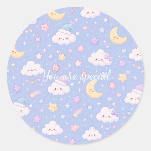 Cute Kawaii Moon & Clouds Pattern | Dreamy Pastel  Ronde Sticker (Voorkant)
